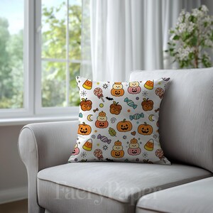 Kawaii Halloween pompoen digitaal papier, Jack-o'-lantern snoep scrapbook (3 stuks in voorbeeld, digitale download) afbeelding 6