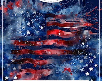 USA Flag Seamless Pattern, Drip Painting Grunge 4th of July Dark Watercolor Wallpaper