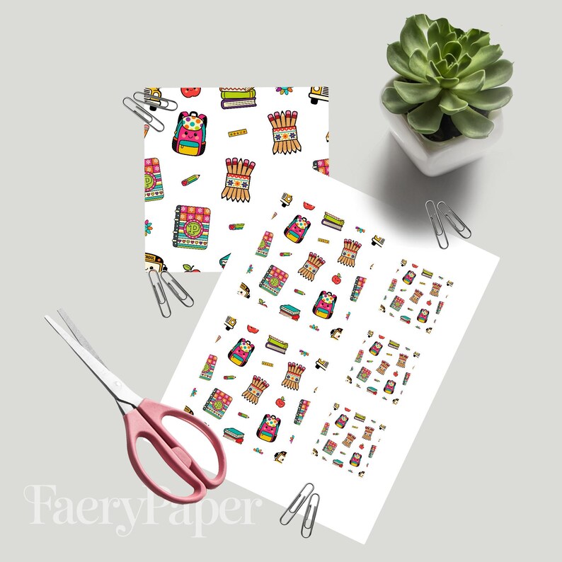 Back to School Seamless Pattern, School Supplies Digital Paper (3in Sample) image 3