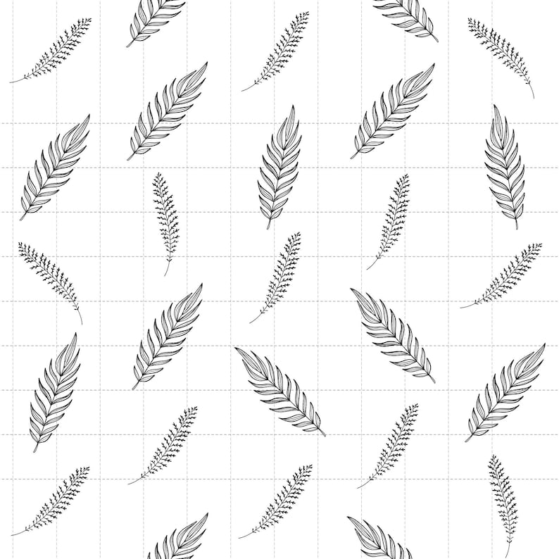 Botanical Leaves Digital Paper, Hand Drawn Line Art Scrapbook (3in Sample, Digital Download) image 1