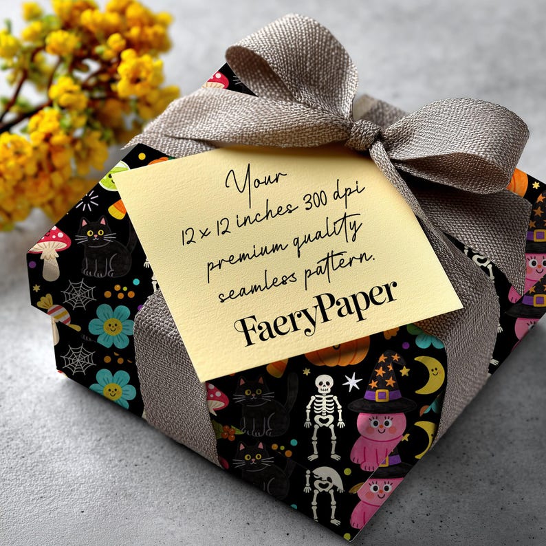 Spooky Cuties Halloween Digital Paper Pack, Kawaii Pumpkins Ghosts Witches (3in Sample, Digital Download) image 10