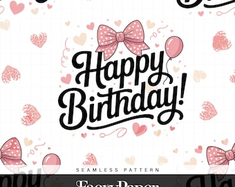 Happy Birthday Seamless Pattern Digital Download - Confetti Balloon Celebration Print, Party Fabric Design