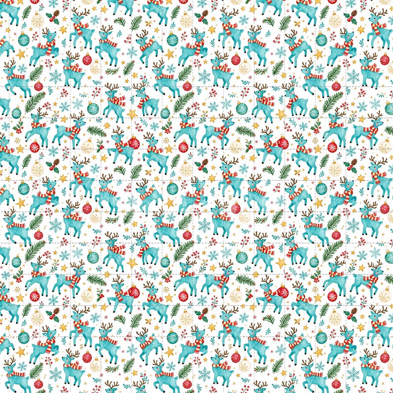 Reindeer Digital Paper, Christmas Watercolor Scrapbook Paper, Cute Deer Digital Paper Pack, Holiday, Seamless Pattern (3in Sample) image 2