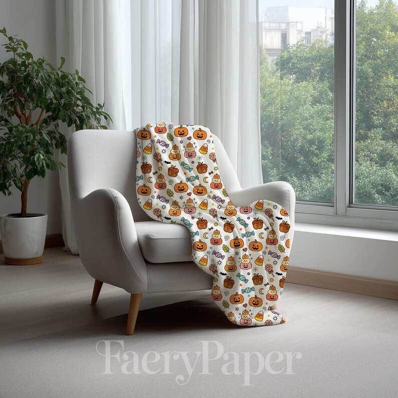Kawaii Halloween pompoen digitaal papier, Jack-o'-lantern snoep scrapbook (3 stuks in voorbeeld, digitale download) afbeelding 5