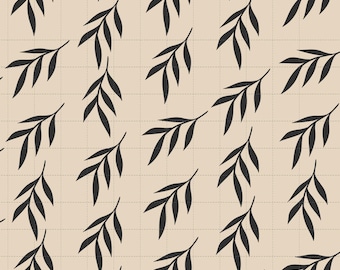 Botanical Leaf Digital Paper, Boho Beige Scrapbook, Seamless Pattern (3in Sample, Digital Download)