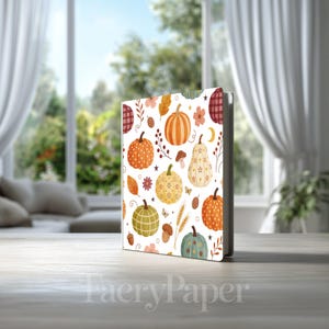 Harvest Pumpkins Digital Paper Pack, Boho Cottagecore Floral Autumn Scrapbook Backgrounds (3in Sample, Digital Download) image 8