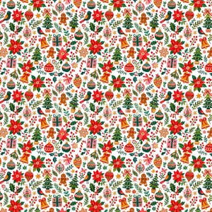 Christmas Digital Paper, Poinsettia Ornament Digital Paper Pack, Watercolor Holiday Scrapbook Paper, Seamless Pattern (3in Sample) image 2