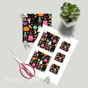 Spooky Cuties Halloween Digital Paper Pack, Kawaii Pumpkins Ghosts Witches (3in Sample, Digital Download) image 3