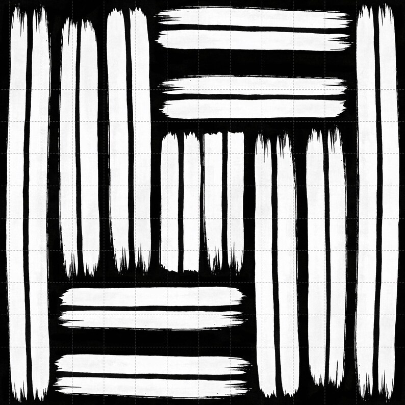 Nahtloses Streifenmuster mit schwarz-weißen Pinselstrichen (3-in-1-Muster, digitaler Download) Bild 1