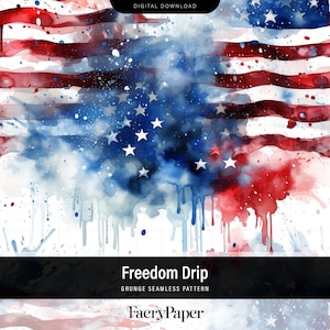 USA Flag Seamless Pattern, Drip Painting Grunge Grunge 4th of July Watercolor Wallpaper