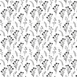 Wildflower Digital Paper, Botanical Line Art Scrapbook Paper, Black White Floral Digital Paper Pack, Seamless Pattern (3in Sample) image 2