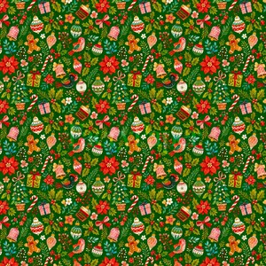 Christmas Ornaments Digital Paper, Holiday Digital Paper Pack, Festive Scrapbook Paper, Gingerbread Poinsettia (3in Sample) image 2