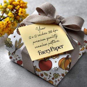 Pumpkin Digital Paper, Autumn Fall Scrapbook Paper Pack, Hand-Drawn Cottagecore Pumpkins Mushrooms, Seamless Pattern (3in Sample) image 10