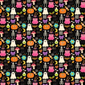 Spooky Cuties Halloween Digital Paper Pack, Kawaii Pumpkins Ghosts Witches (3in Sample, Digital Download) image 2