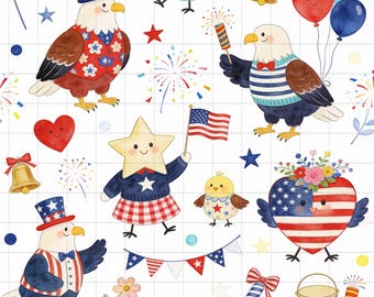 Patriotic Eagle Seamless Pattern, Hand-Drawn Digital Paper (3in Sample)
