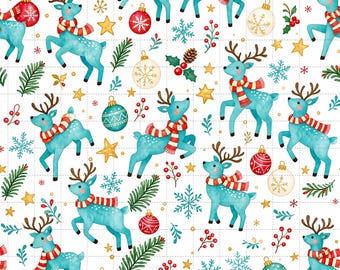 Reindeer Digital Paper, Christmas Watercolor Scrapbook Paper, Cute Deer Digital Paper Pack, Holiday, Seamless Pattern (3in Sample)