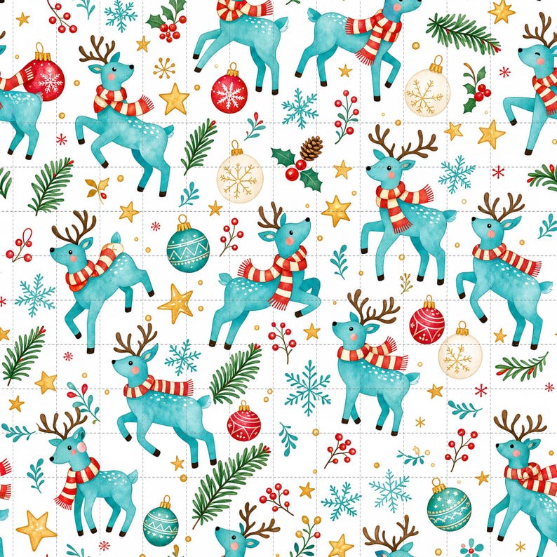 Reindeer Digital Paper, Christmas Watercolor Scrapbook Paper, Cute Deer Digital Paper Pack, Holiday, Seamless Pattern (3in Sample) image 1
