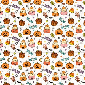 Kawaii Halloween pompoen digitaal papier, Jack-o'-lantern snoep scrapbook (3 stuks in voorbeeld, digitale download) afbeelding 2