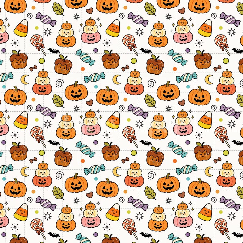 Kawaii Halloween pompoen digitaal papier, Jack-o'-lantern snoep scrapbook (3 stuks in voorbeeld, digitale download) afbeelding 2