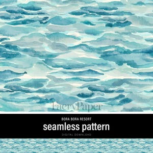 Diseño sin costuras de resort tropical con olas azules - Papel digital en 4 tamaños para sublimación