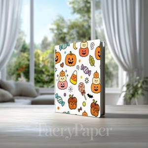 Kawaii Halloween pompoen digitaal papier, Jack-o'-lantern snoep scrapbook (3 stuks in voorbeeld, digitale download) afbeelding 8