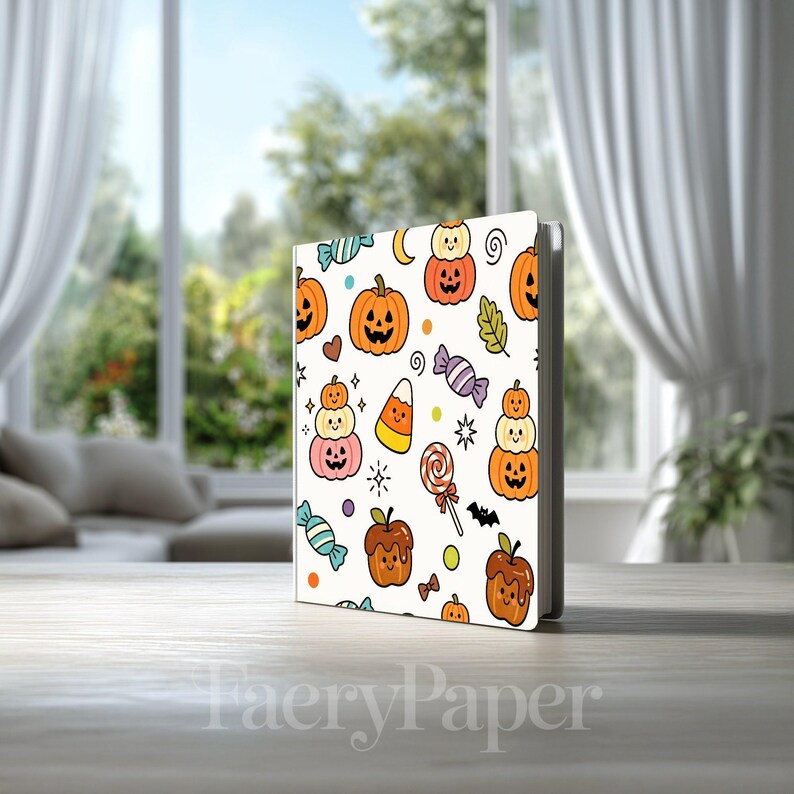 Kawaii Halloween pompoen digitaal papier, Jack-o'-lantern snoep scrapbook (3 stuks in voorbeeld, digitale download) afbeelding 8