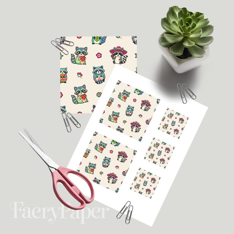 Fiesta Raccoon Seamless Pattern, Kawaii Digital Paper, Cinco De Mayo Print (3in Sample, Digital Download) image 3