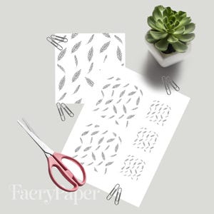 Botanical Leaves Digital Paper, Hand Drawn Line Art Scrapbook (3in Sample, Digital Download) image 3
