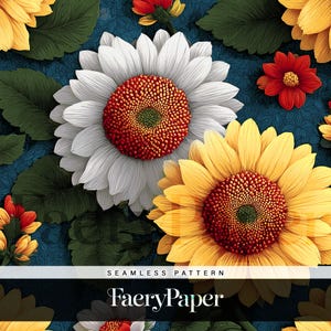 Sunflower Seamless Pattern, Watercolor Daisies, Rustic Autumn Print (Digital Download)