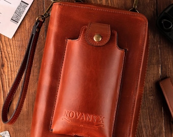 Genuine Leather Passport Holder & Tech Organizer – Vegetable-Tanned Full-Grain Cowhide