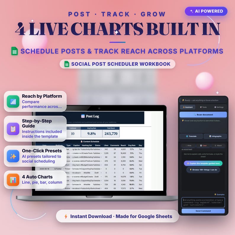Social Media Planner Google Sheets Template — Schedule & Score Posts with AI image 2
