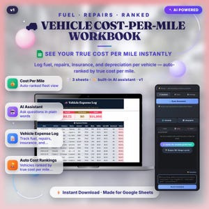 Vehicle Cost Per Mile Tracker — Google Sheets Template with AI Assistant image 1