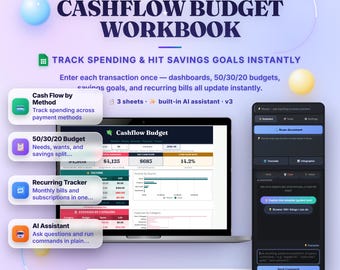 Cashflowbudgetplanner: Google Spreadsheets-sjabloon met automatische dashboards en AI-assistent