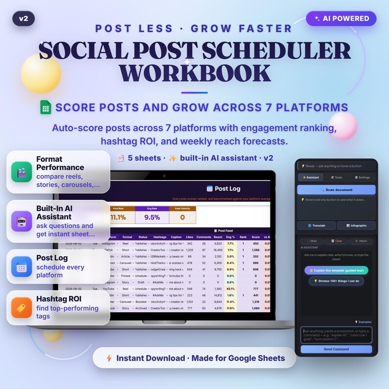 Social Media Planner Google Sheets Template — Schedule & Score Posts with AI image 1