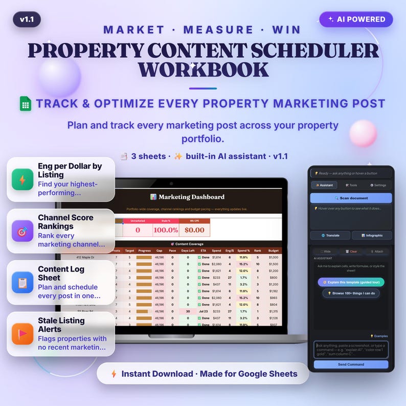 Immo-Planer | Inhalt Planer Google Sheets Vorlage mit AI Assistent Bild 1