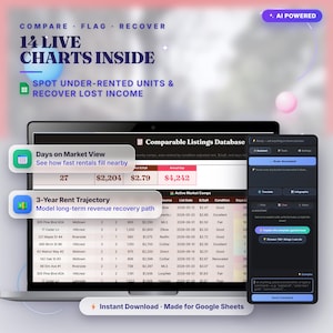 Rental Comp Analyzer Google Sheets Template — 3-Year Rent-Up Plan with AI Assistant afbeelding 2