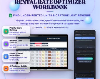 Rent Increase Tracker Google Sheets Template | Rental Revenue Optimizer