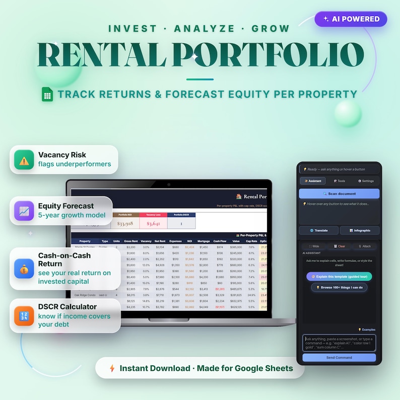 Rental Property Spreadsheet Google Sheets Template — Track NOI & Cash Flow immagine 1