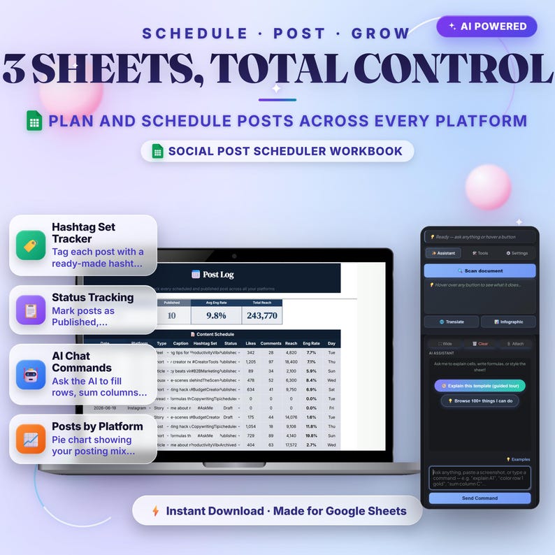 Social Media Planner Google Sheets Template — Schedule & Score Posts with AI image 4