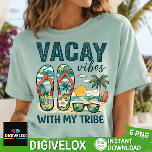 Vacay Vibes With My Tribe Shirt PNG, Matching Vacation Shirts png, Family Trip Outfit, Beach Trip Crew, Girls Trip, Summer Travel Top png