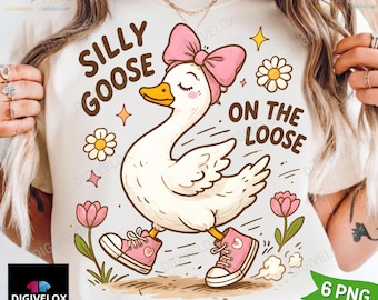 Silly Goose On The Loose PNG, Cute Spring Goose Sublimation, Boho Floral Coquette Duck, Funny Girly Animal png Shirt, Preppy Trendy Design