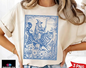 Wizard Cat Rider Vintage PNG, Retro Fantasy Medieval Sorcerer png, Funny Cat Meme Top, Dark Art Fairycore PNG ORIGINAL (Digital Download)