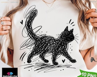 Vintage Cat Line Abstract Art PNG, Minimal Sketch Cat Tee png, Modern Aesthetic T-shirt, Artsy Cat Lover Graphic png, (Digital Download)