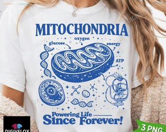 Mitochondria Vintage Science T-Shirt PNG, Retro Biology Graphic, 90s Academic Cell Diagram png, Geek Lab Humor Top, STEM Learning Gift PNG