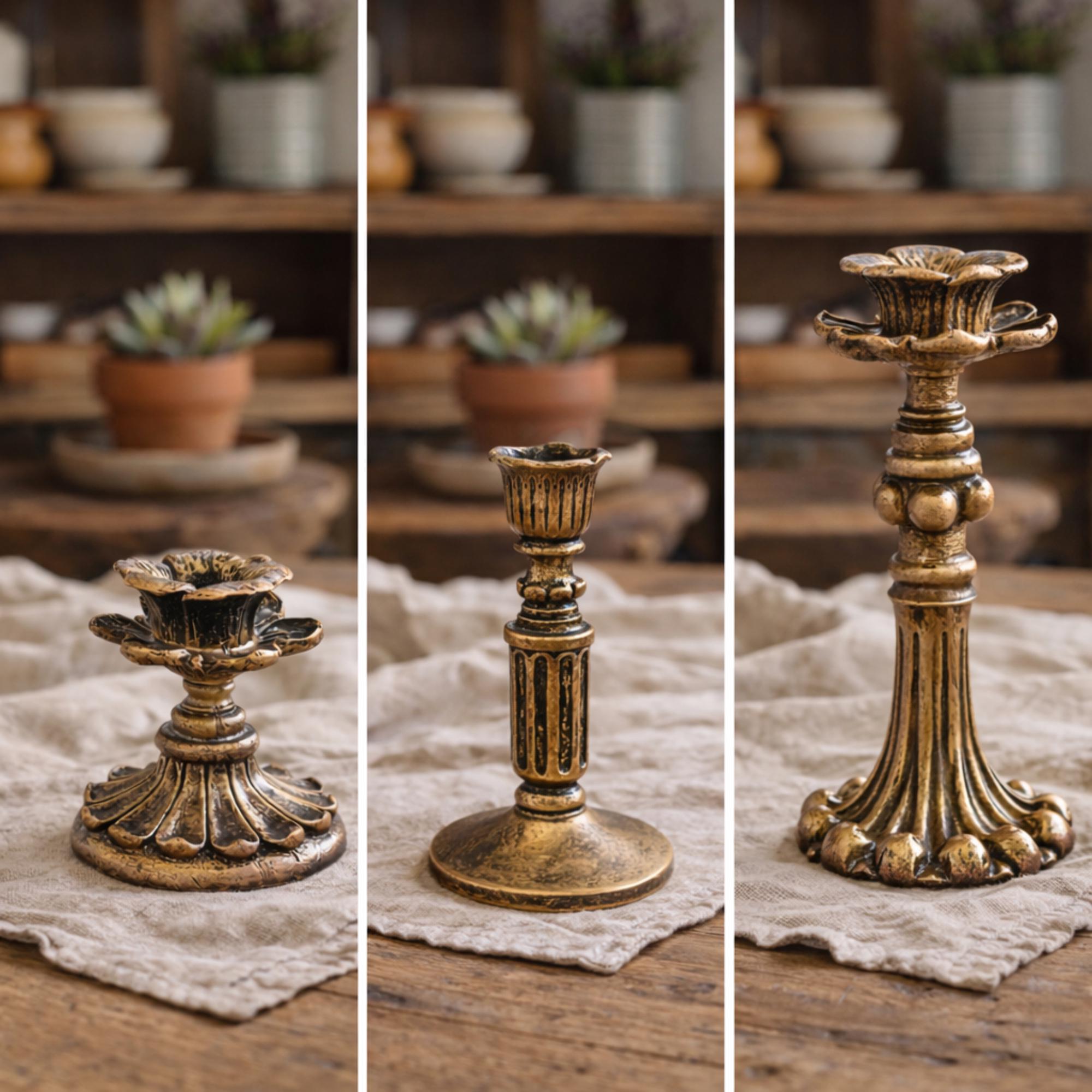 Vintage Taper Candle Holders Set of 3, Bronze Finish Candlesticks ...