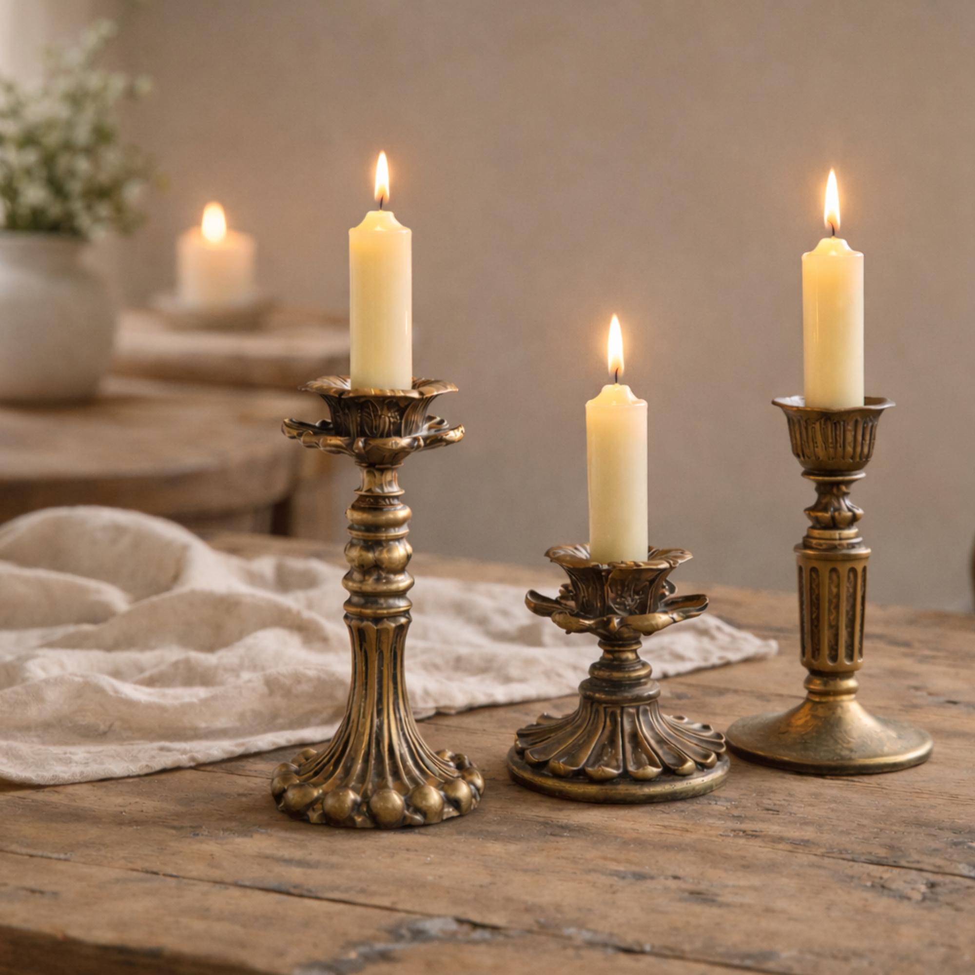 Vintage Taper Candle Holders Set of 3, Bronze Finish Candlesticks ...