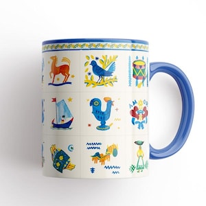Portugisisk folkkonst Azulejo-mugg – traditionella Portugal-ikoner Keramikkopp | Färgglad souvenirgåva