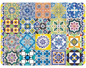 Mantel individual de azulejos portugueses - Juego de manteles individuales con posavasos - Decoración de cocina portuguesa