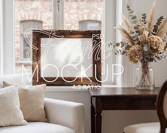 Horizontal Frame Mockup, 4:3 Ratio, Vintage Wall Art Mockup, Photoshop Photopea PSD for Artwork and Prints