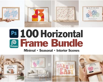 100 Horizontal PSD Frame Mockup Bundle | 100 Psd Wall Frame Mockups | PSD Frame Mockup Bundle | PSD Frames Bundle